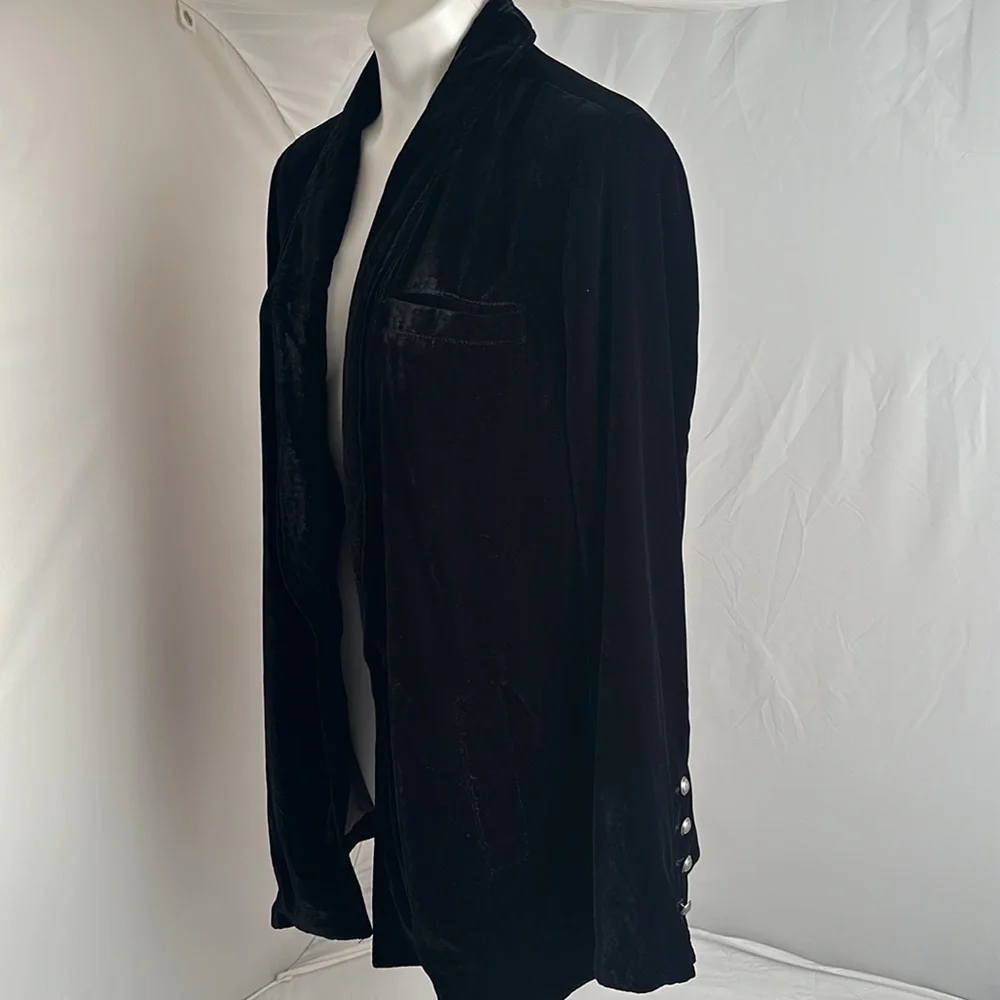 Free People Yesterday’s Muse black velvet boho longline open blazer